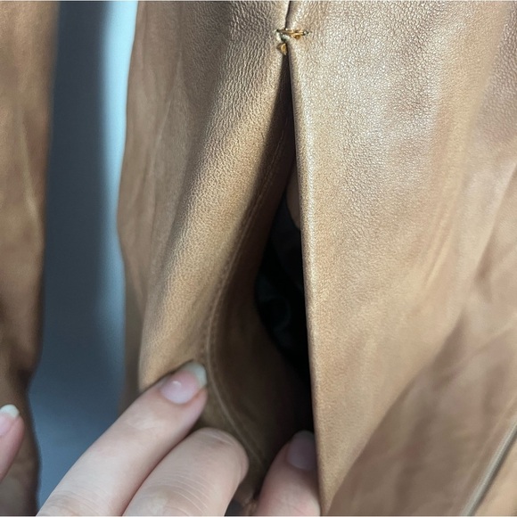 Vintage leather factory brown tan zip up coat size large - Picture 5 of 10